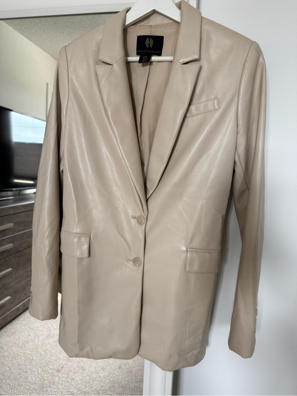 House of Harlow 1960 Beige Taupe Faux Leather Blazer